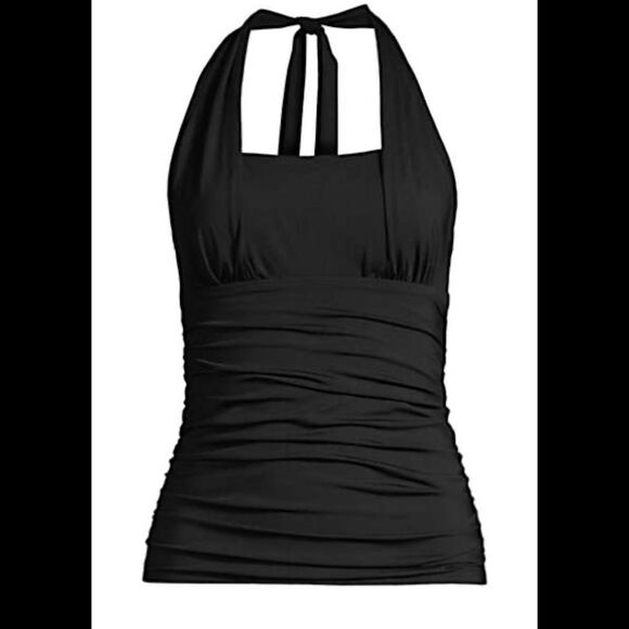 Land’s End Plus Standard size tie halter square neck tankini black Various - Picture 1 of 5